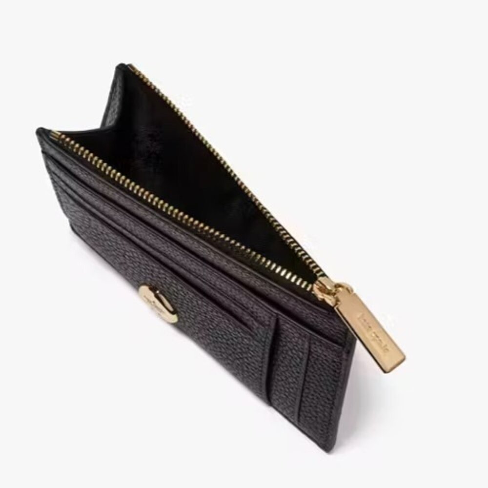 KATE SPADE Kayla Lg L-Zip Pebbled Leather Wallet-Black KL837 NEW $149